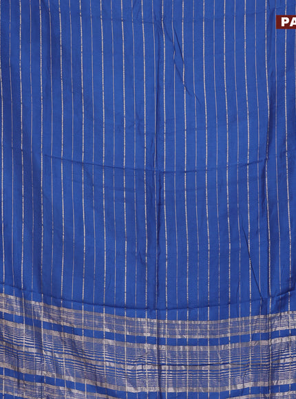 Semi chanderi saree blue and pink with allover zari woven stripes pattern and zari woven & gotapatti lace work border