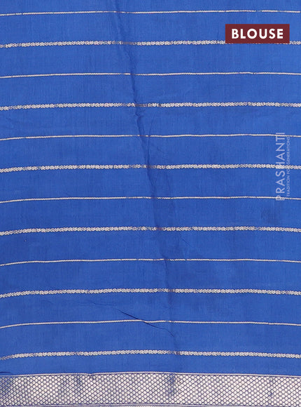 Semi chanderi saree blue and pink with allover zari woven stripes pattern and zari woven & gotapatti lace work border