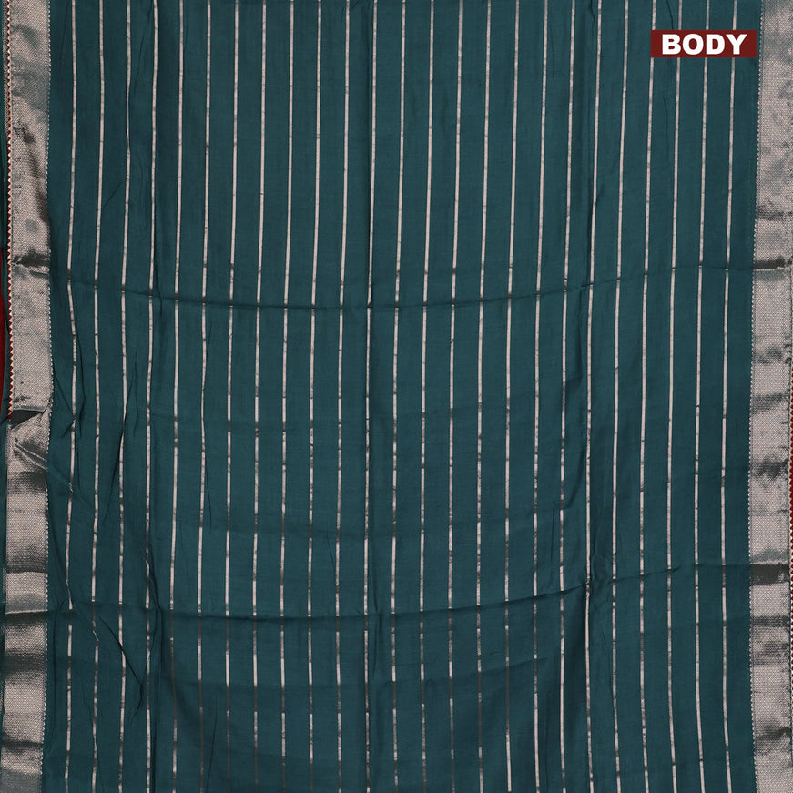 Semi chanderi saree green and red with allover zari woven stripes pattern and zari woven & gotapatti lace work border