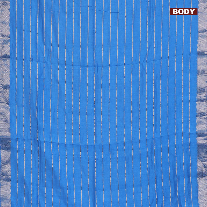 Semi chanderi saree light blue and pink with allover zari woven stripes pattern and zari woven & gotapatti lace work border