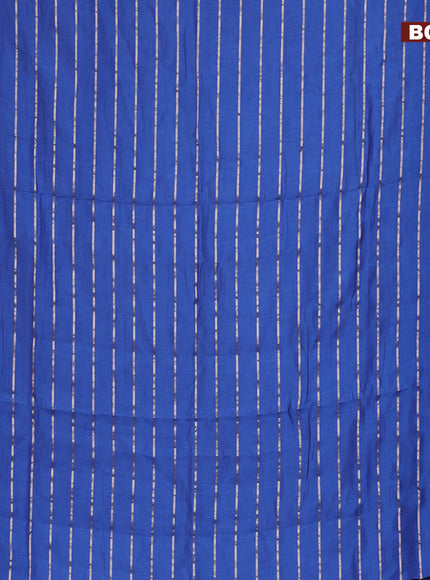 Semi chanderi saree blue and red with allover zari woven stripes pattern and zari woven & gotapatti lace work border