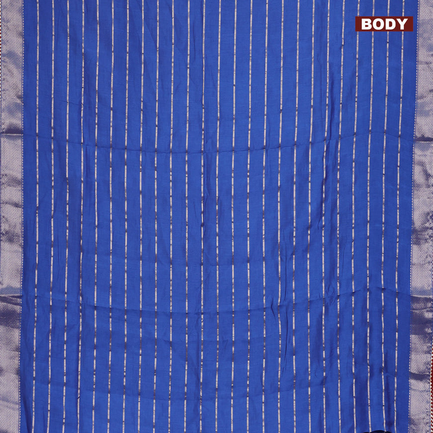 Semi chanderi saree blue and red with allover zari woven stripes pattern and zari woven & gotapatti lace work border