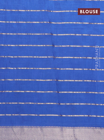 Semi chanderi saree blue and red with allover zari woven stripes pattern and zari woven & gotapatti lace work border