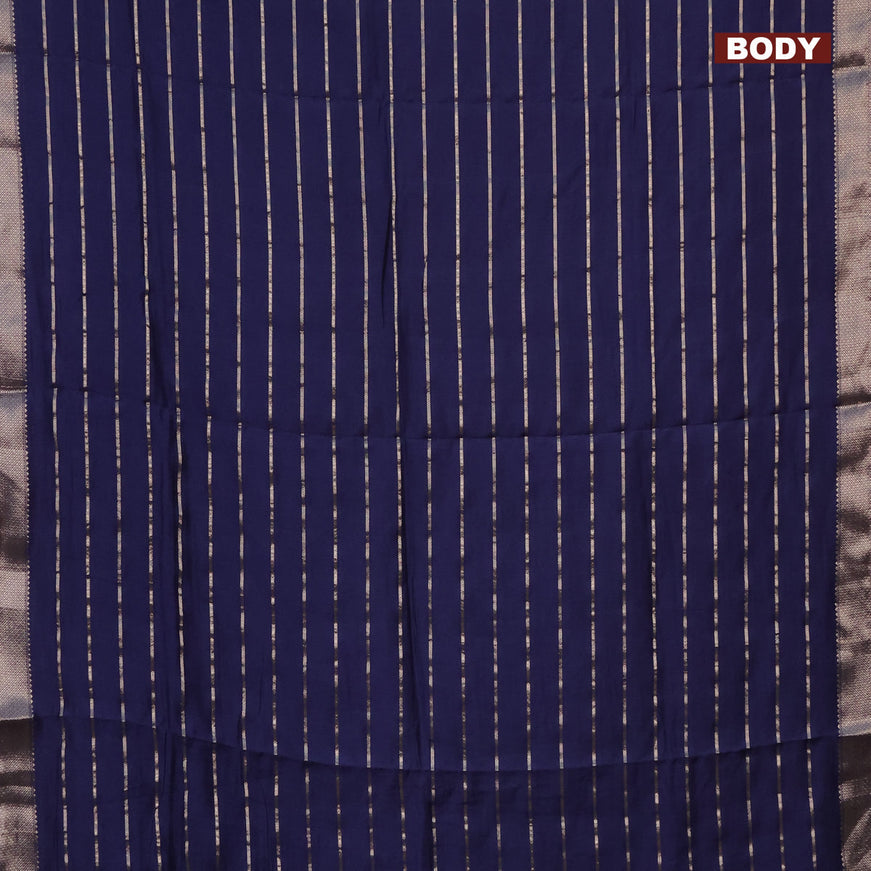 Semi chanderi saree blue and red with allover zari woven stripes pattern and zari woven & gotapatti lace work border