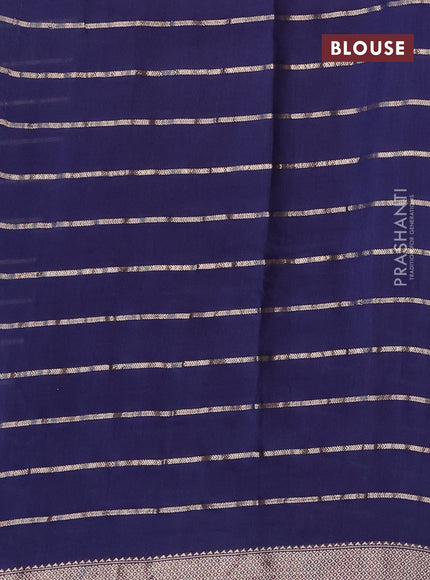 Semi chanderi saree blue and red with allover zari woven stripes pattern and zari woven & gotapatti lace work border