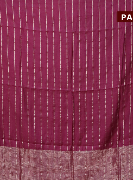 Semi chanderi saree magenta pink and green with allover zari woven stripes pattern and zari woven & gotapatti lace work border