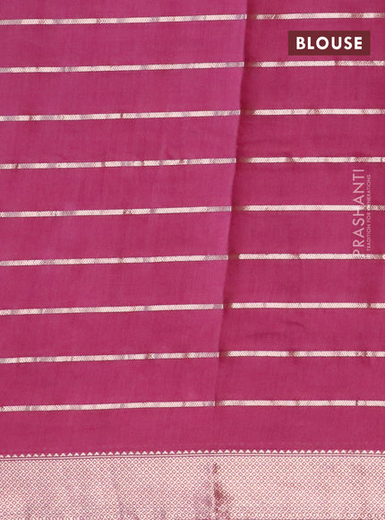 Semi chanderi saree magenta pink and green with allover zari woven stripes pattern and zari woven & gotapatti lace work border