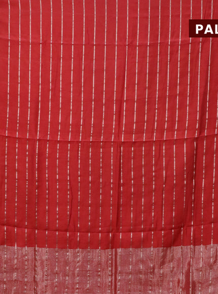 Semi chanderi saree red and black with allover zari woven stripes pattern and zari woven & gotapatti lace work border