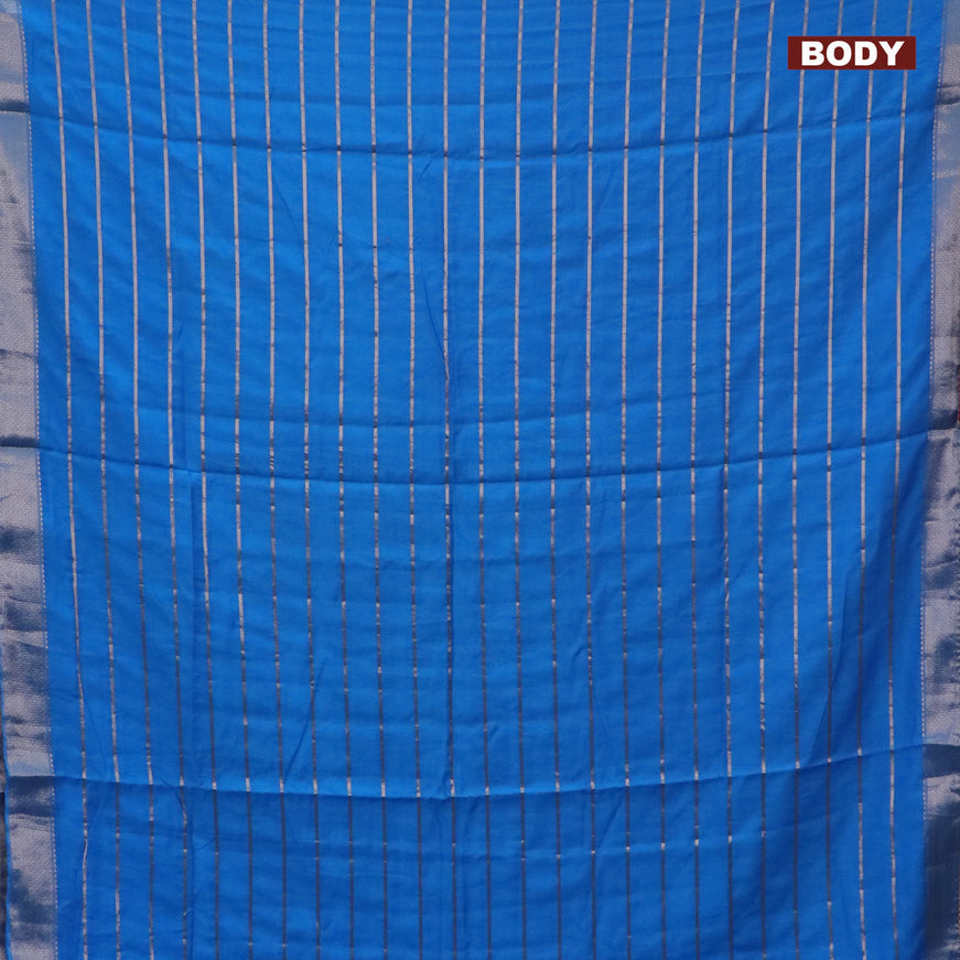 Semi chanderi saree light blue and pink with allover zari woven stripes pattern and zari woven & gotapatti lace work border