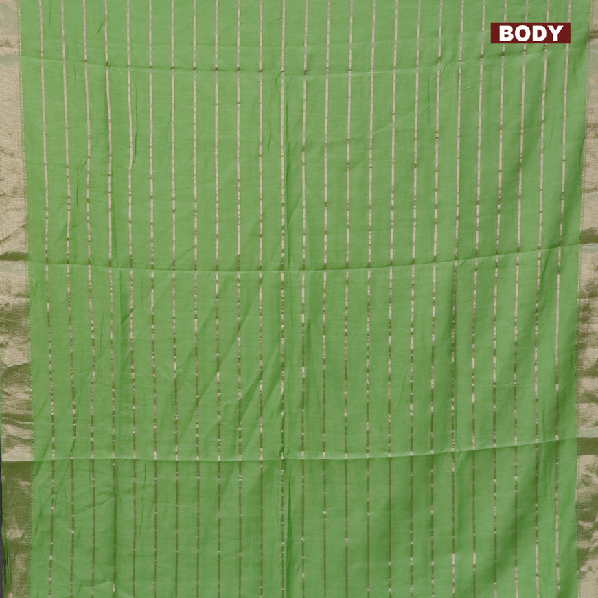 Semi chanderi saree light green and red with allover zari woven stripes pattern and zari woven & gotapatti lace work border