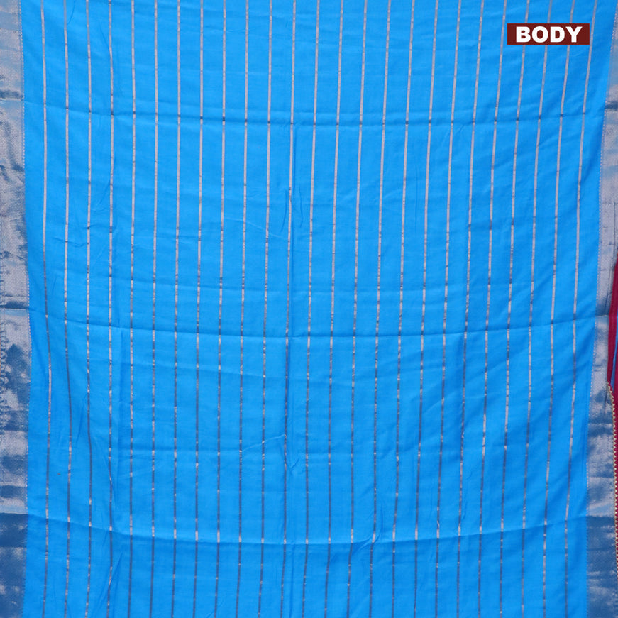 Semi chanderi saree light blue and pink with allover zari woven stripes pattern and zari woven & gotapatti lace work border