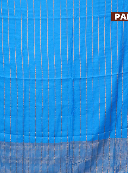 Semi chanderi saree light blue and pink with allover zari woven stripes pattern and zari woven & gotapatti lace work border