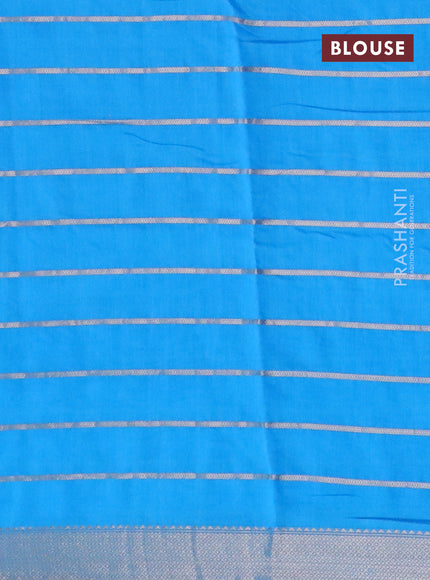 Semi chanderi saree light blue and pink with allover zari woven stripes pattern and zari woven & gotapatti lace work border