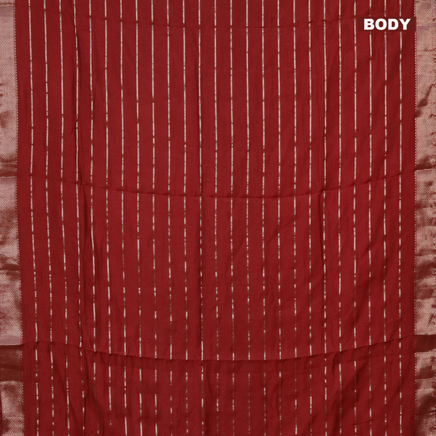 Semi chanderi saree maroon and blue with allover zari woven stripes pattern and zari woven & gotapatti lace work border