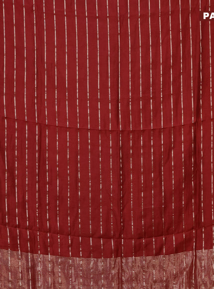 Semi chanderi saree maroon and blue with allover zari woven stripes pattern and zari woven & gotapatti lace work border