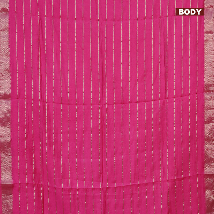 Semi chanderi saree pink and blue with allover zari woven stripes pattern and zari woven & gotapatti lace work border