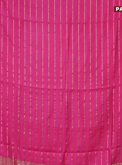 Semi chanderi saree pink and blue with allover zari woven stripes pattern and zari woven & gotapatti lace work border