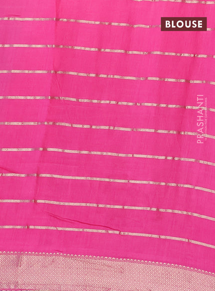 Semi chanderi saree pink and blue with allover zari woven stripes pattern and zari woven & gotapatti lace work border