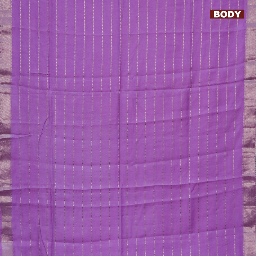 Semi chanderi saree lavender and grey with allover zari woven stripes pattern and zari woven & gotapatti lace work border