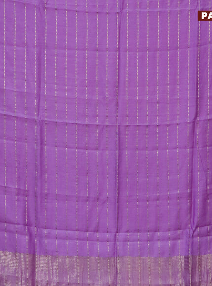 Semi chanderi saree lavender and grey with allover zari woven stripes pattern and zari woven & gotapatti lace work border