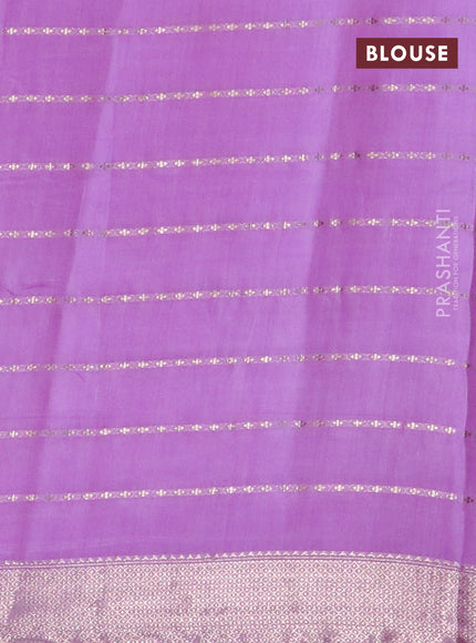 Semi chanderi saree lavender and grey with allover zari woven stripes pattern and zari woven & gotapatti lace work border