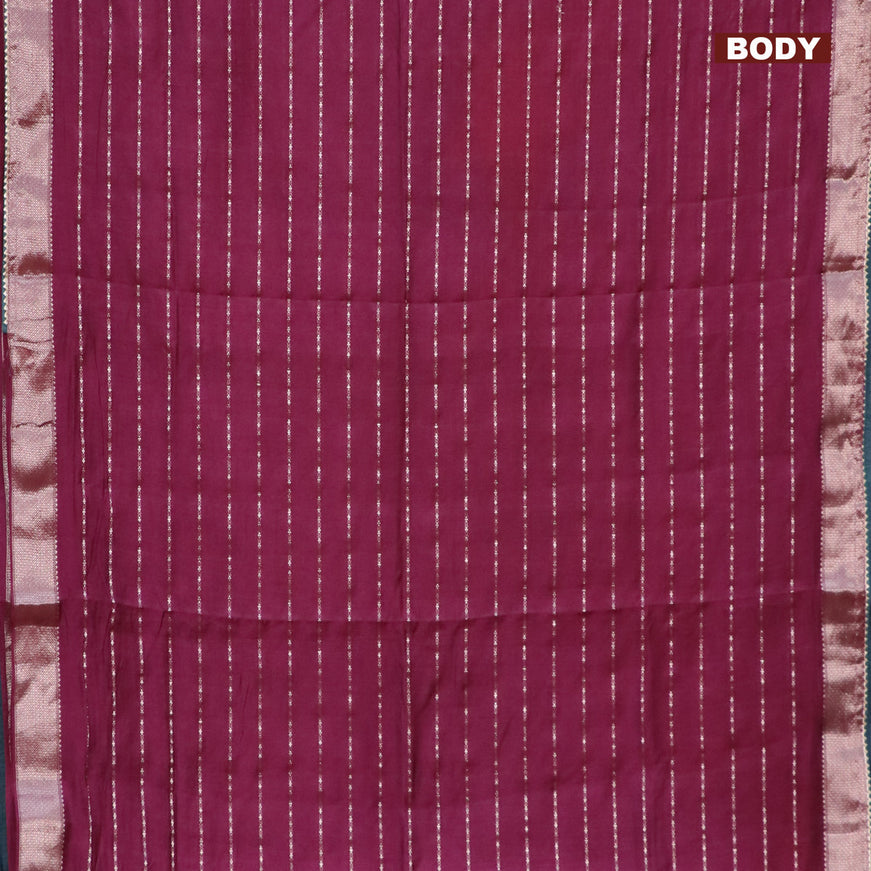 Semi chanderi saree maroon and green with allover zari woven stripes pattern and zari woven & gotapatti lace work border