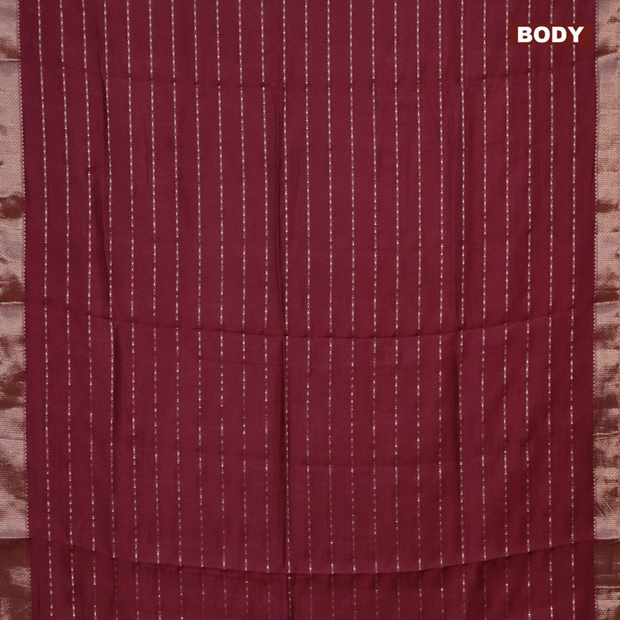 Semi chanderi saree maroon and pastel green with allover zari woven stripes pattern and zari woven & gotapatti lace work border