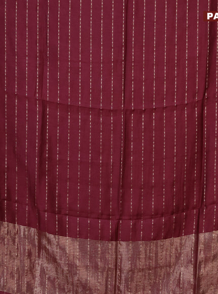 Semi chanderi saree maroon and pastel green with allover zari woven stripes pattern and zari woven & gotapatti lace work border