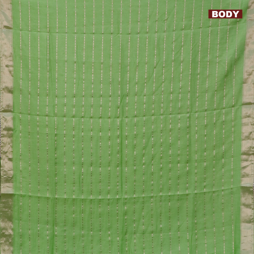 Semi chanderi saree light green and grey with allover zari woven stripes pattern and zari woven & gotapatti lace work border