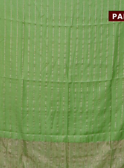 Semi chanderi saree light green and grey with allover zari woven stripes pattern and zari woven & gotapatti lace work border