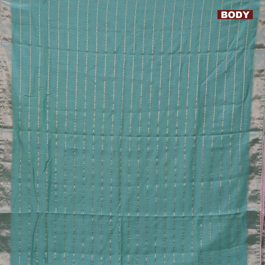 Semi chanderi saree pastel green and pastel pink with allover zari woven stripes pattern and zari woven & gotapatti lace work border