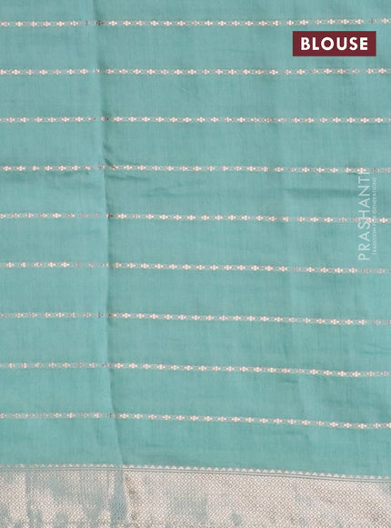 Semi chanderi saree pastel green and pastel pink with allover zari woven stripes pattern and zari woven & gotapatti lace work border