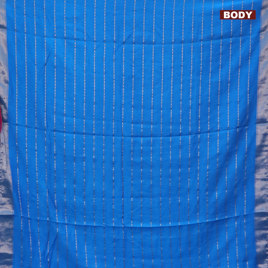 Semi chanderi saree cs blue and pink with allover zari woven stripes pattern and zari woven & gotapatti lace work border