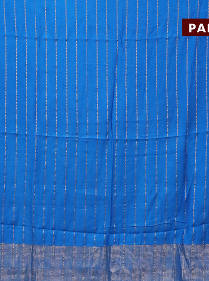 Semi chanderi saree cs blue and pink with allover zari woven stripes pattern and zari woven & gotapatti lace work border