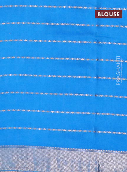 Semi chanderi saree cs blue and pink with allover zari woven stripes pattern and zari woven & gotapatti lace work border