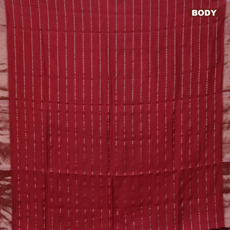 Semi chanderi saree red and black with allover zari woven stripes pattern and zari woven & gotapatti lace work border