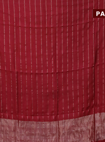 Semi chanderi saree red and black with allover zari woven stripes pattern and zari woven & gotapatti lace work border