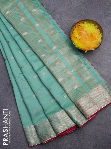 Semi chanderi saree pastel green and pink with zari woven buttas and zari woven & gotapatti lace work border