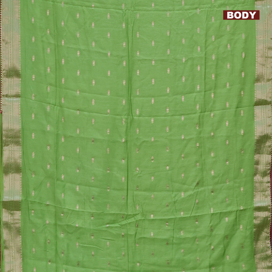 Semi chanderi saree light green and maroon with zari woven buttas and zari woven & gotapatti lace work border