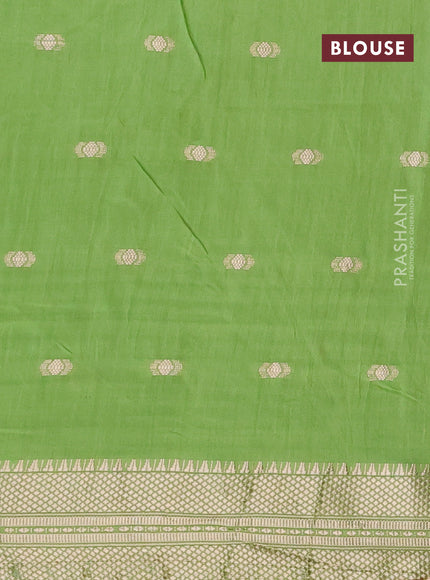 Semi chanderi saree light green and maroon with zari woven buttas and zari woven & gotapatti lace work border