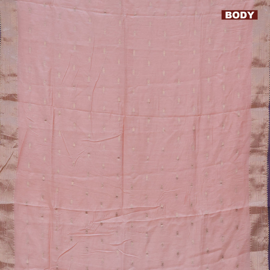 Semi chanderi saree peach shade and lavender shade with zari woven buttas and zari woven & gotapatti lace work border