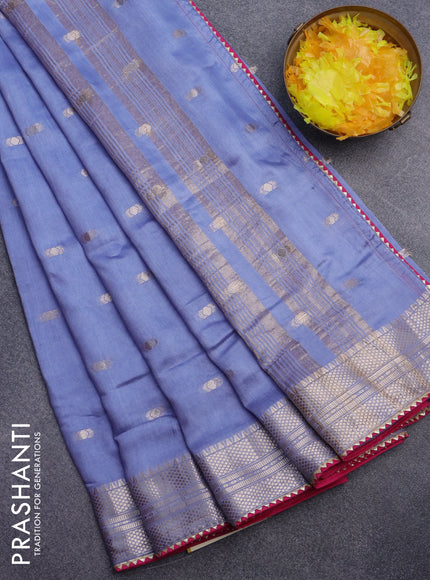 Semi chanderi saree blue shade and pink with zari woven buttas and zari woven & gotapatti lace work border