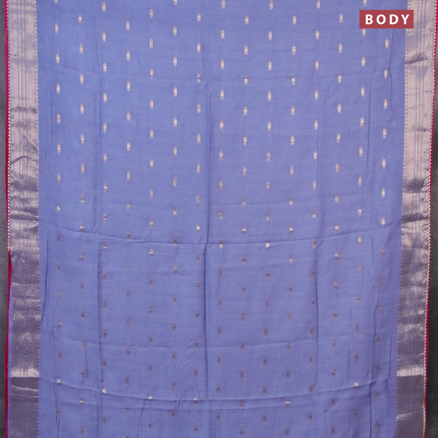 Semi chanderi saree blue shade and pink with zari woven buttas and zari woven & gotapatti lace work border