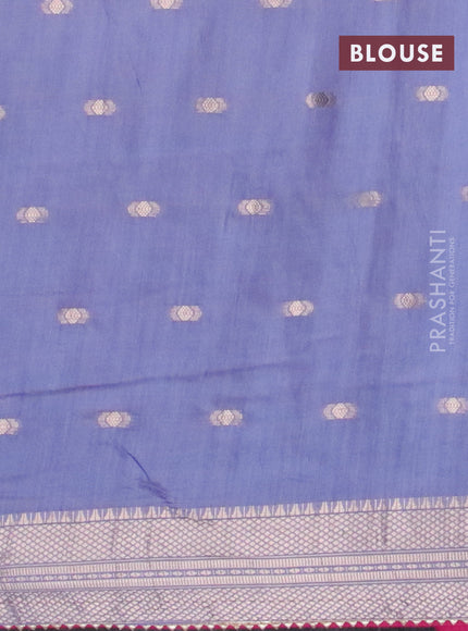 Semi chanderi saree blue shade and pink with zari woven buttas and zari woven & gotapatti lace work border