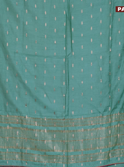 Semi chanderi saree pastel green and pink with zari woven buttas and zari woven & gotapatti lace work border