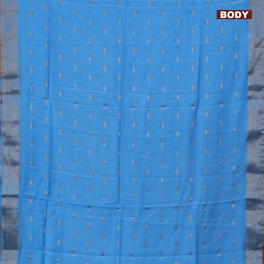 Semi chanderi saree light blue and pink with zari woven buttas and zari woven & gotapatti lace work border