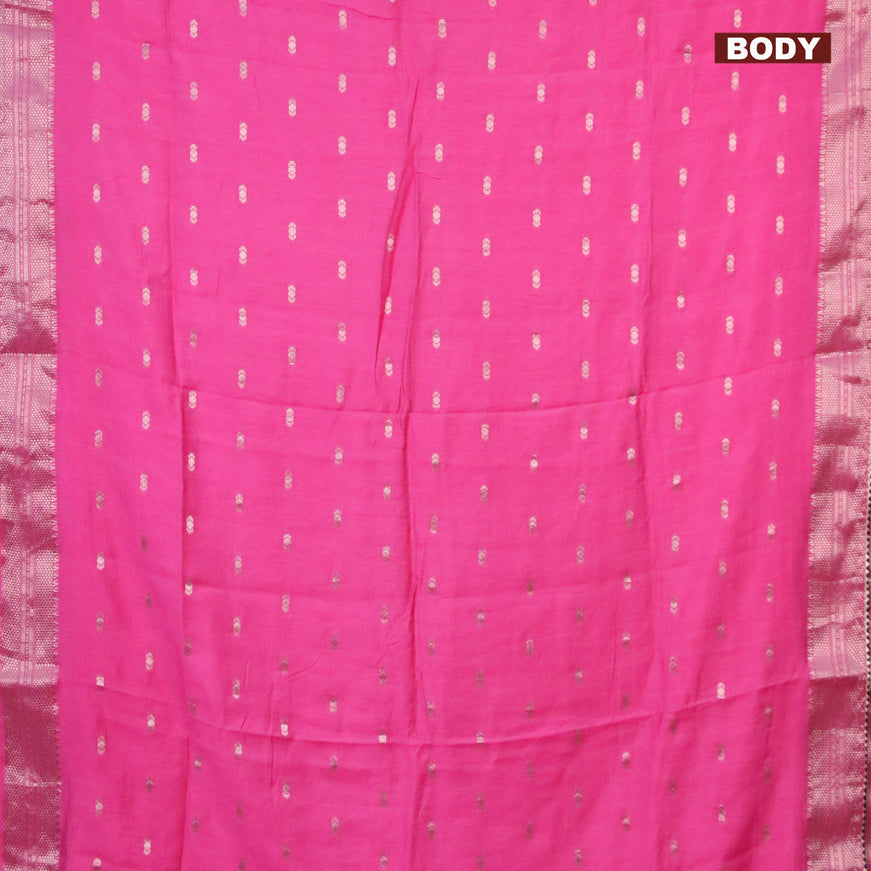 Semi chanderi saree pink and dark blue with zari woven buttas and zari woven & gotapatti lace work border