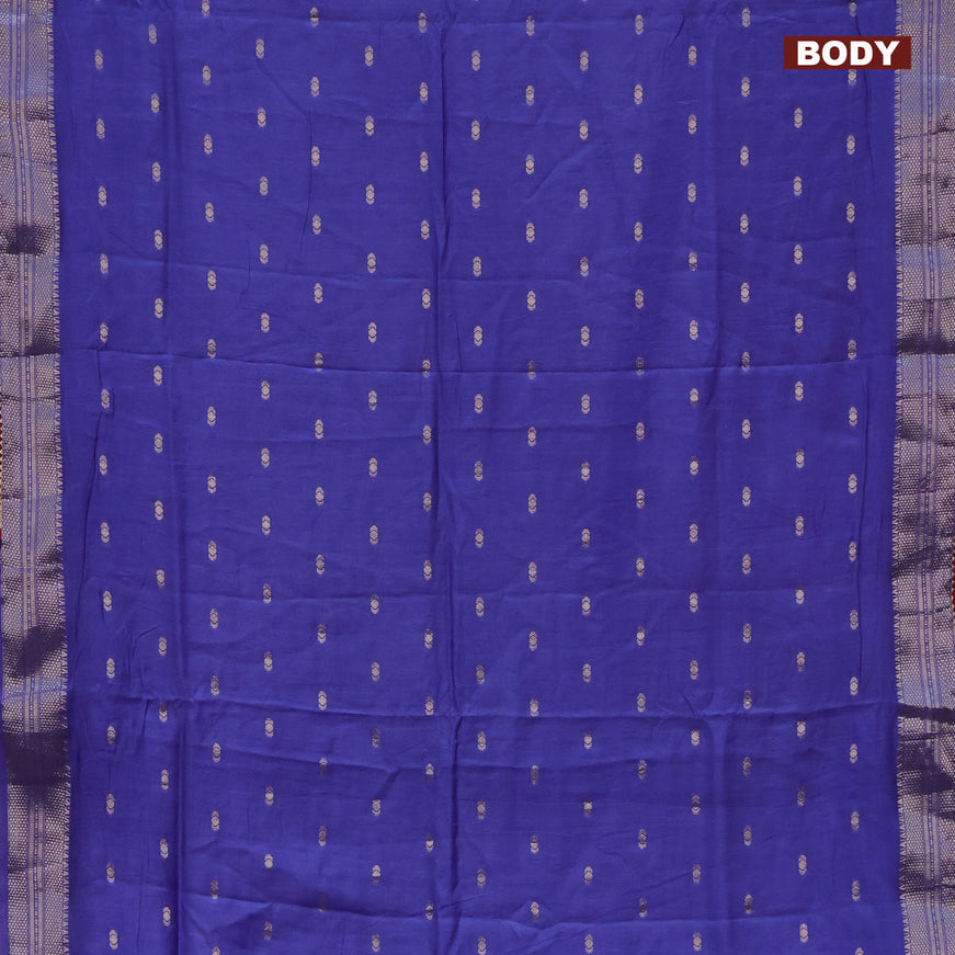 Semi chanderi saree blue and maroon with zari woven buttas and zari woven & gotapatti lace work border