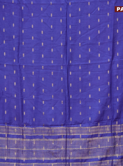 Semi chanderi saree blue and maroon with zari woven buttas and zari woven & gotapatti lace work border