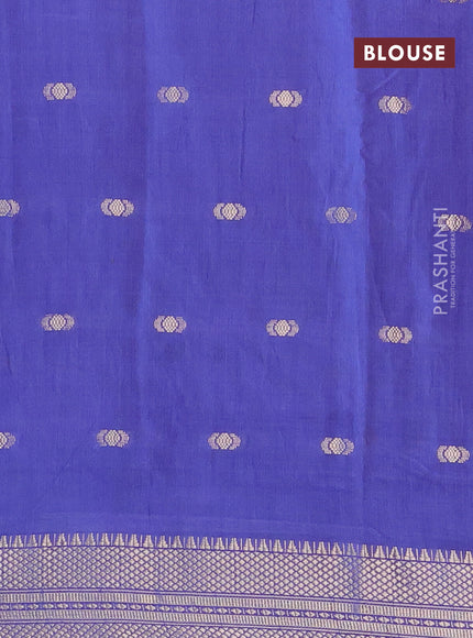 Semi chanderi saree blue and maroon with zari woven buttas and zari woven & gotapatti lace work border